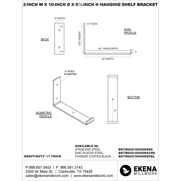 Steel Hanging Shelf Bracket, Antiqued Pewter 2W X 10D X 6 1/2H